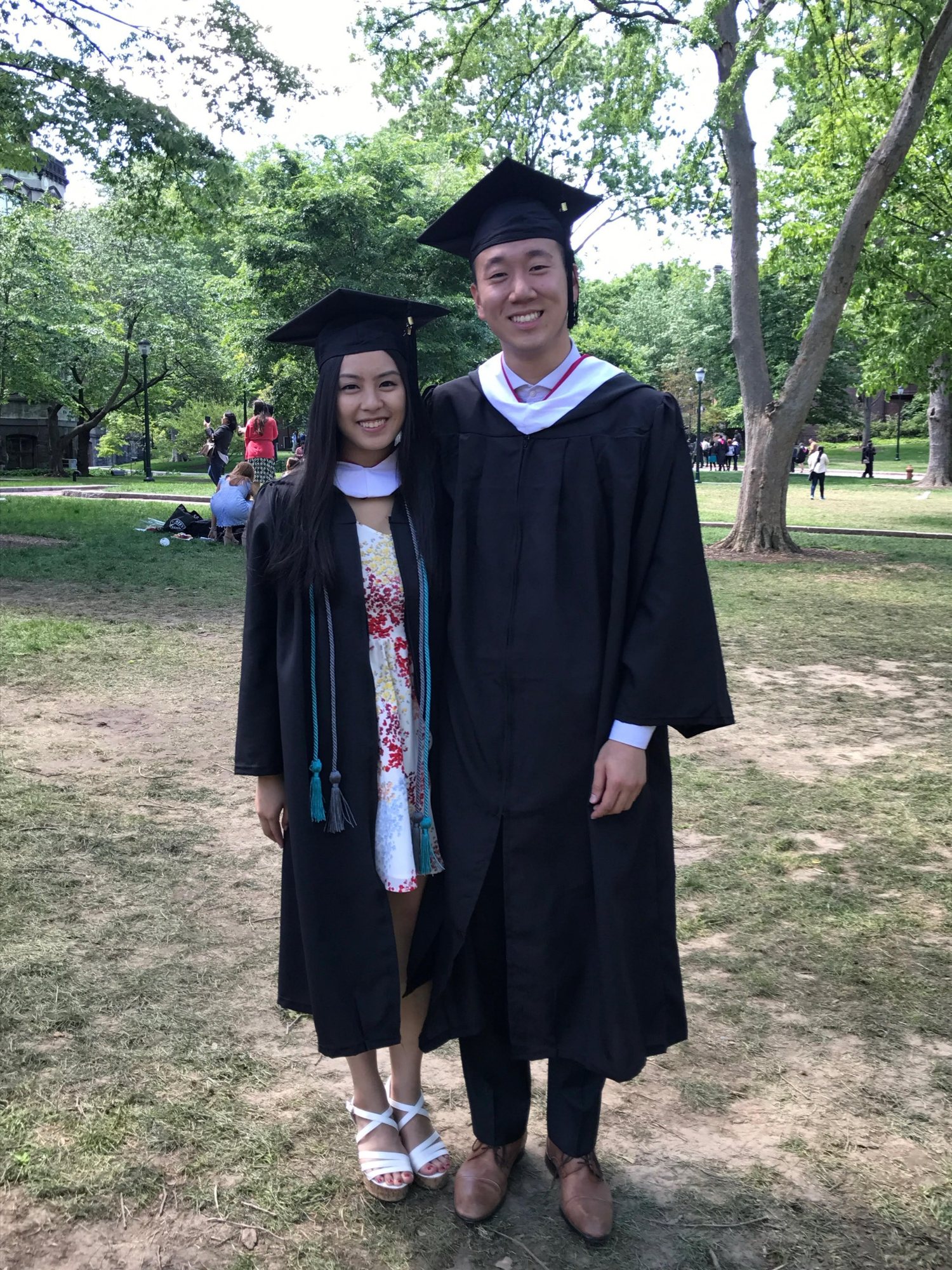 Kelly and Kevin in caps and gowns at graduation